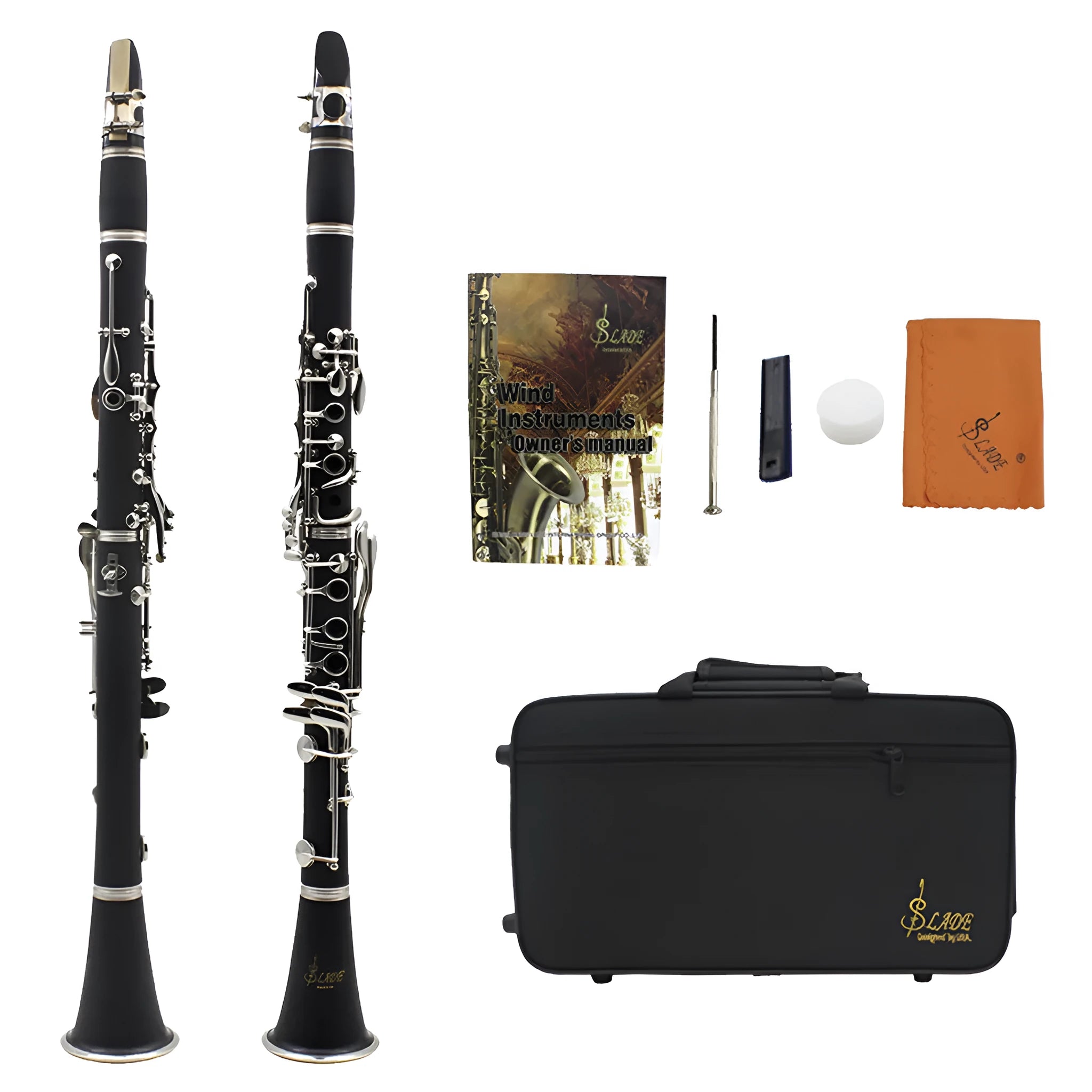 Black bakelite clarinet with nickel plated 17 key mechanism and carry bag