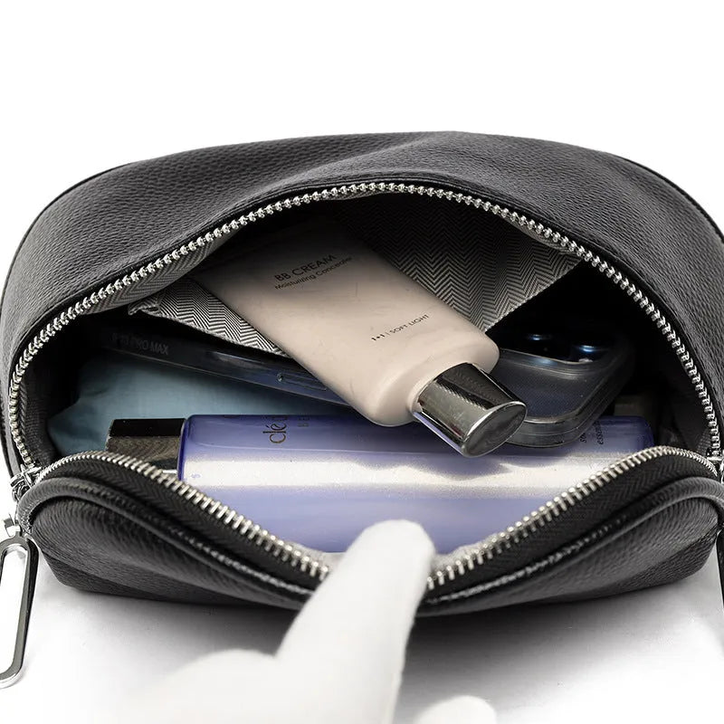 Women's soft PU leather messenger bag in saddle shape with single shoulder strap and sewing line details
