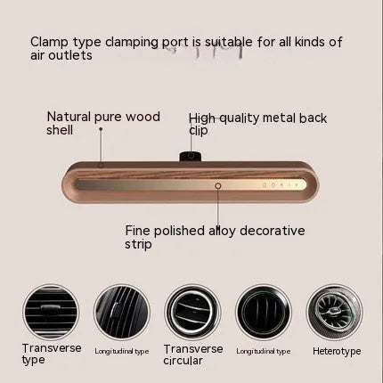 Solid car aromatherapy ornament mounted on air vent with long strip design in metallic grey colour