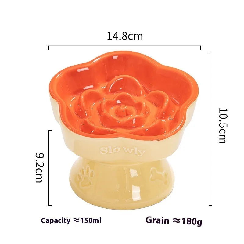 Black ceramic pet bowl with high foot neck protector for anti-tumble feeding