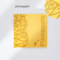 Square notebook with embossed fruit design cover, showing 14.5 cm size and thickened paper pages.