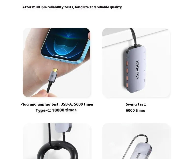 11-in-1 USB-C expansion dock hub with multiple ports and a 20cm black cable.