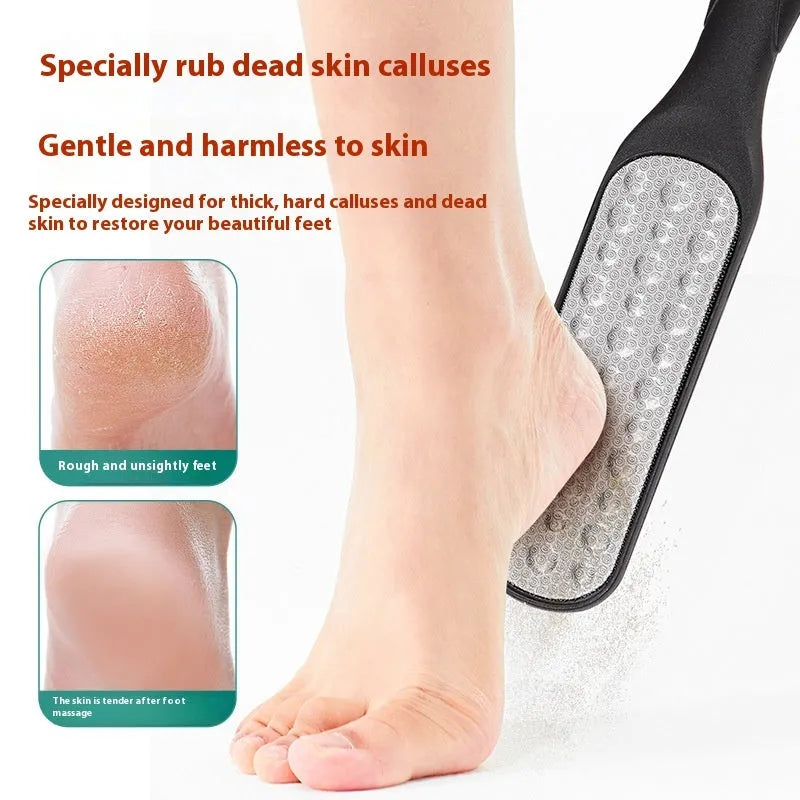 Stainless steel double-sided foot grinder for hard skin removal in black and white colour options