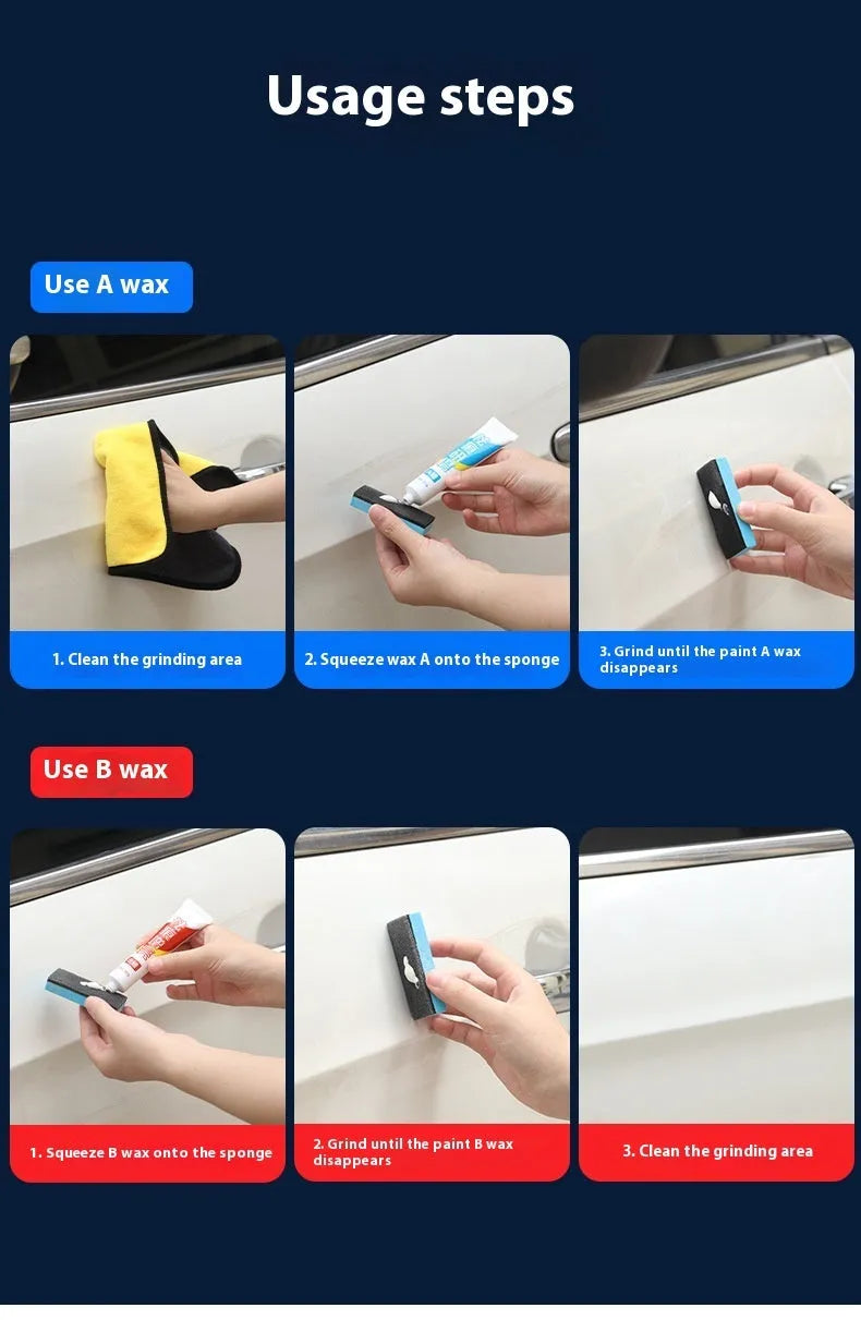 Car repair wax kit containing scratch removal grinding A wax, brightening B wax, and frosted sponge mop