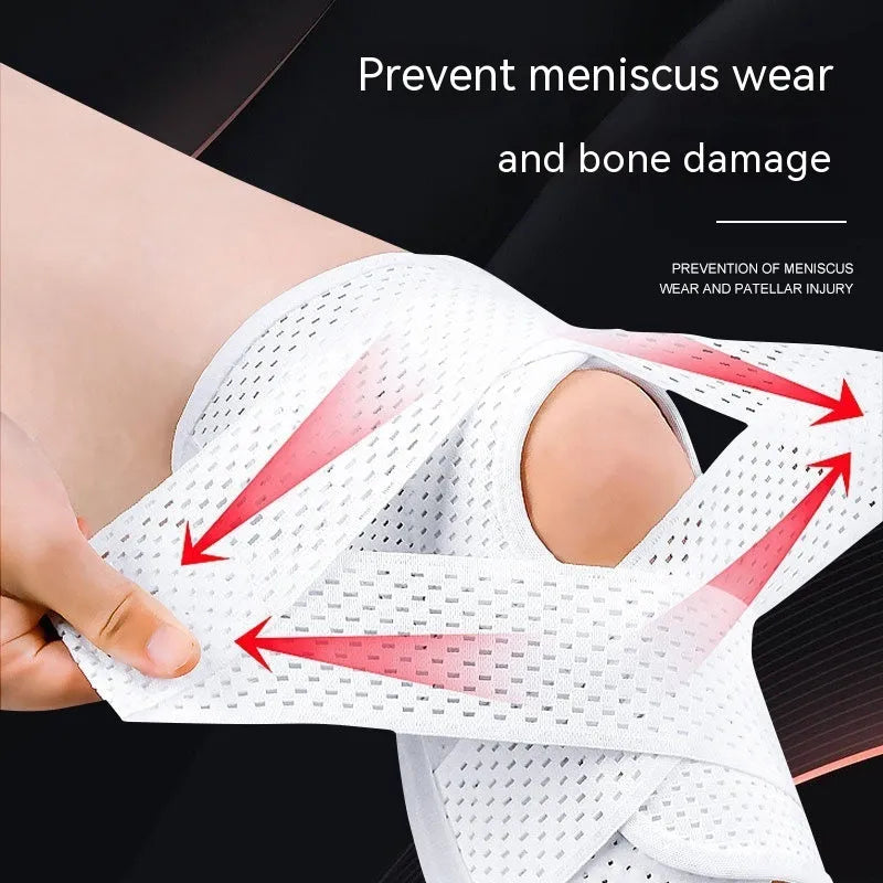 Mesh fabric knee protective sleeve for patellar and meniscus injury recovery in black and white colours