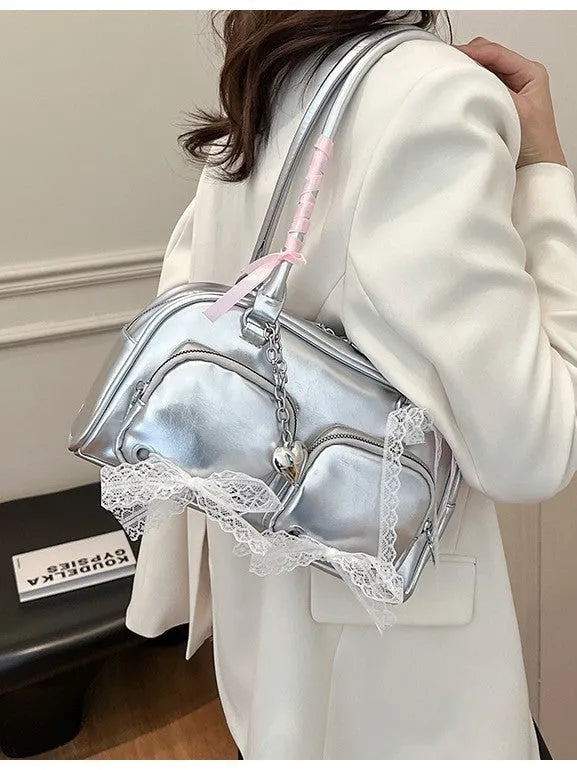 Large beige PU casual shoulder bag with double straps and horizontal square shape