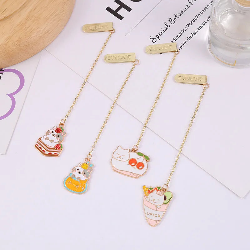 Jane Key Foodie Cute Pet Cat metal bookmark with cartoon design, showing PVC film and paper card construction.