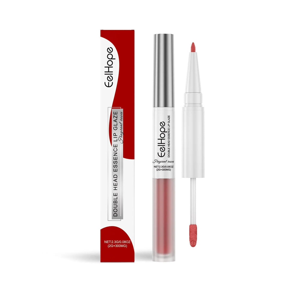 Double-headed lip liner and lip lacquer pen lipstick product.