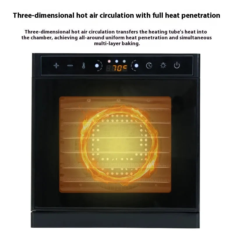 Stainless steel fruit dehydrator with visual skylight window and LED control panel