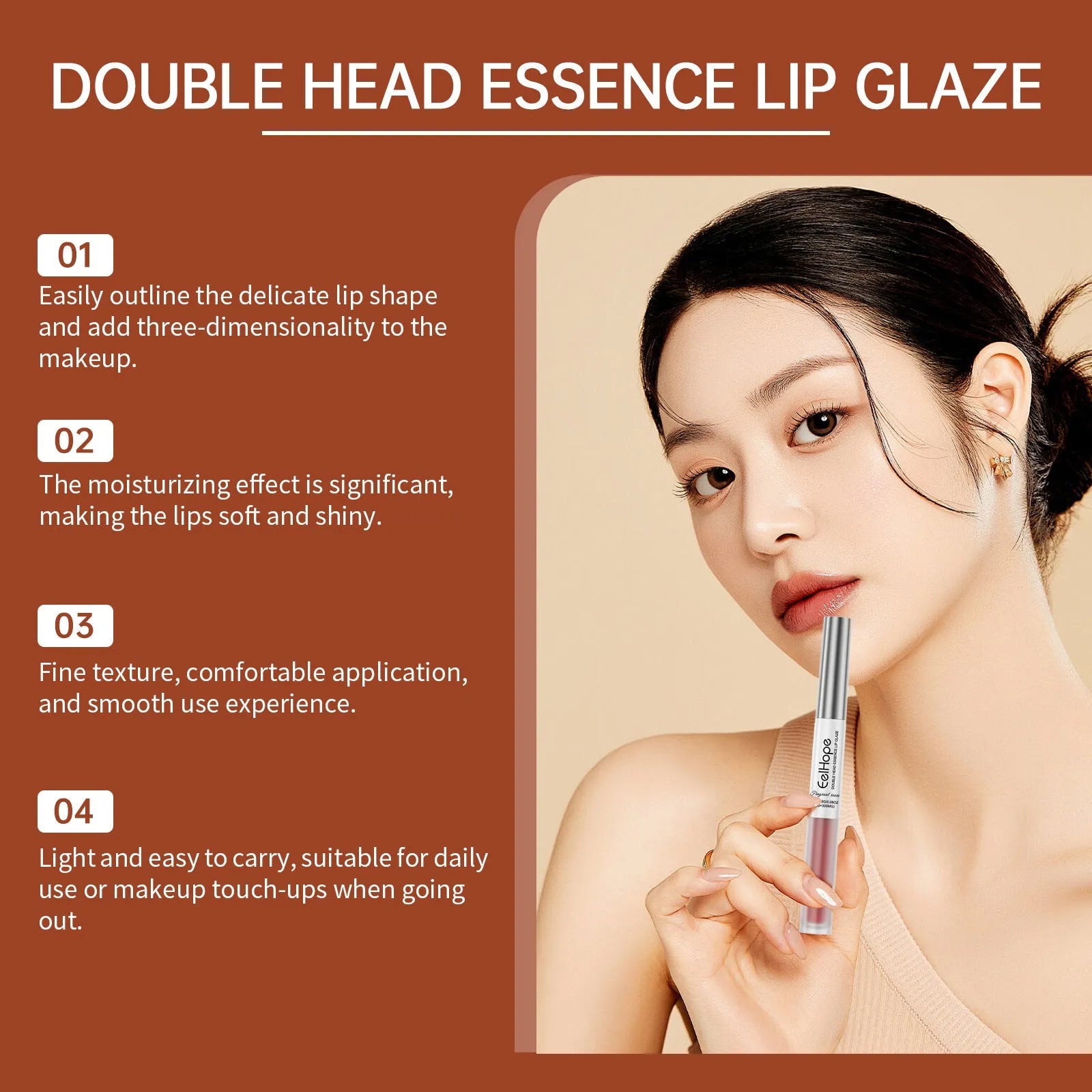 Double-headed lip liner and lip lacquer pen lipstick product.