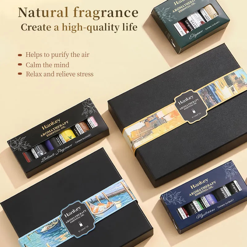 Boxed set of water-soluble aromatherapy essential oils in various size combinations