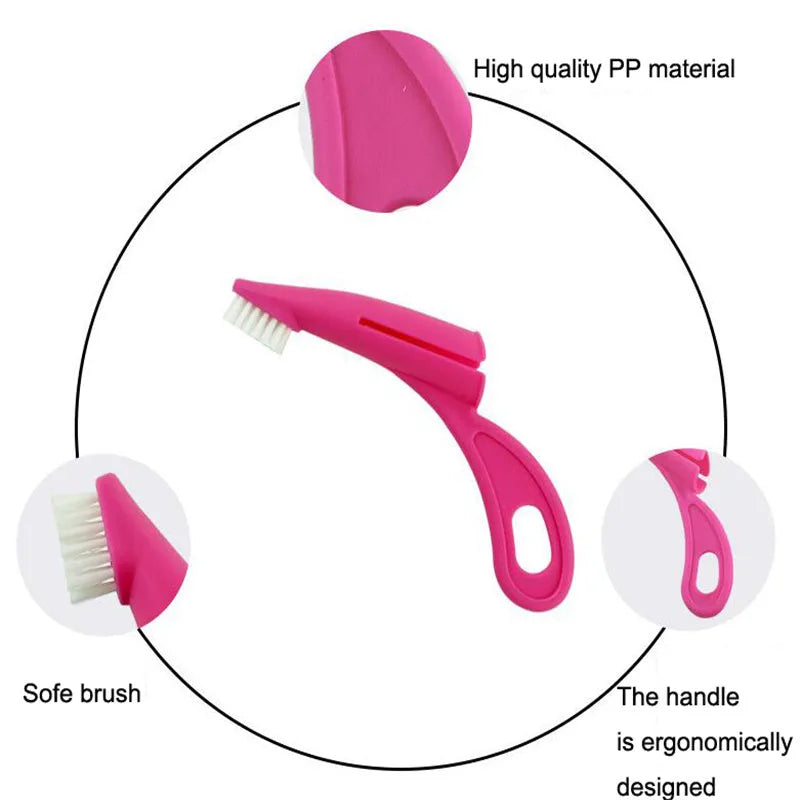 Red and white finger-sleeve toothbrush for cleaning dog and cat teeth, with soft silicone bristles.