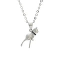 925 sterling silver cat pendant necklace with electroplated finish on model