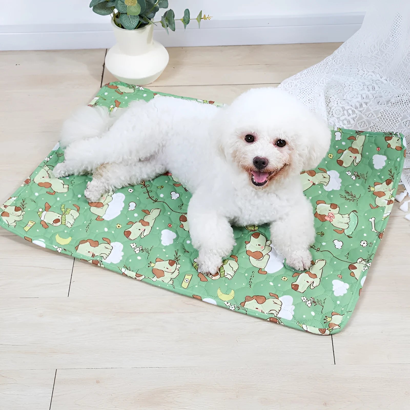 Reusable cloth pet training pad with colourful animal print and non-slip waterproof backing