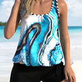 Blue tie-dyed floral women's swimsuit with separate top and shorts in plus sizes