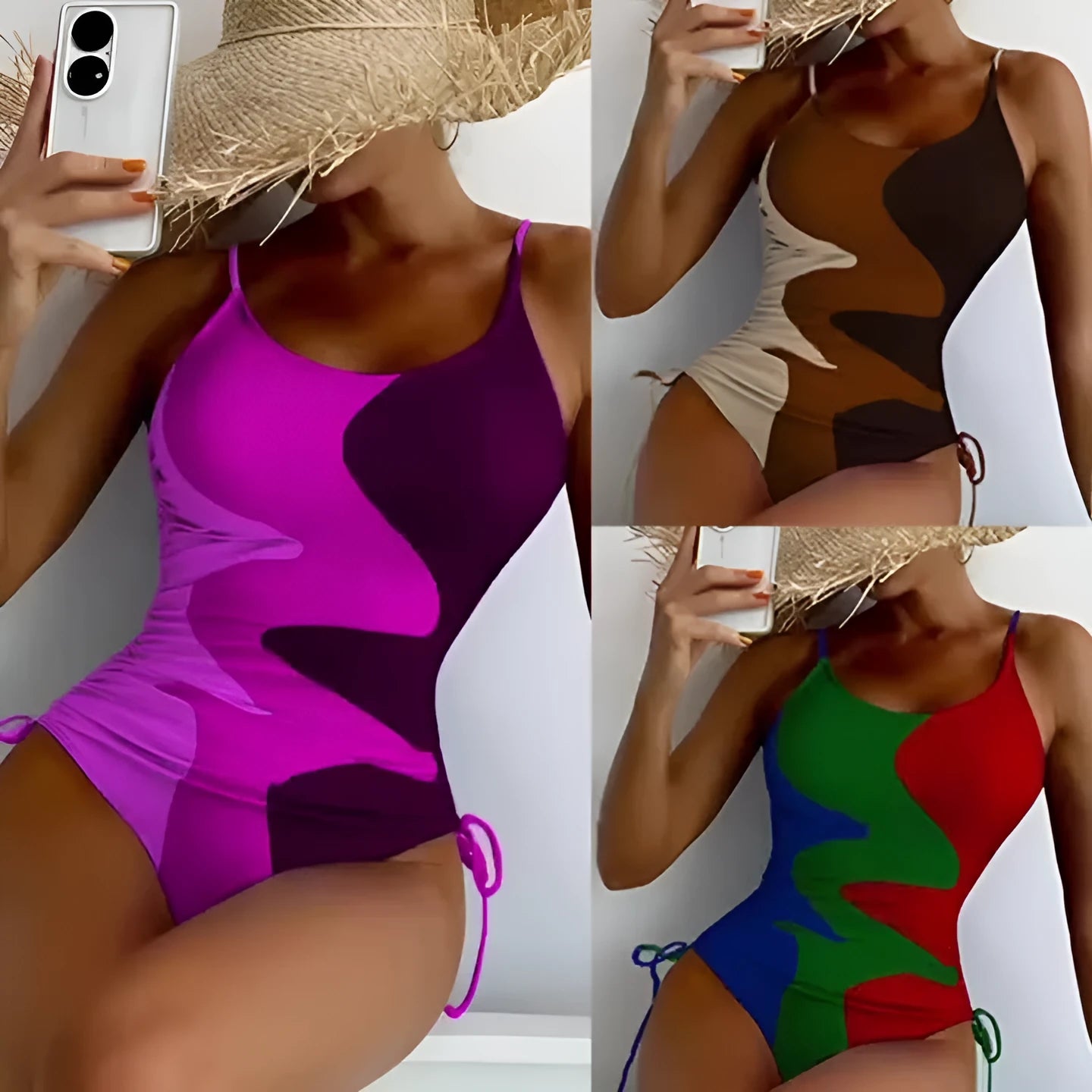 Blue sleeveless one-piece swimsuit with a backless, tight-fitting design on a mannequin.