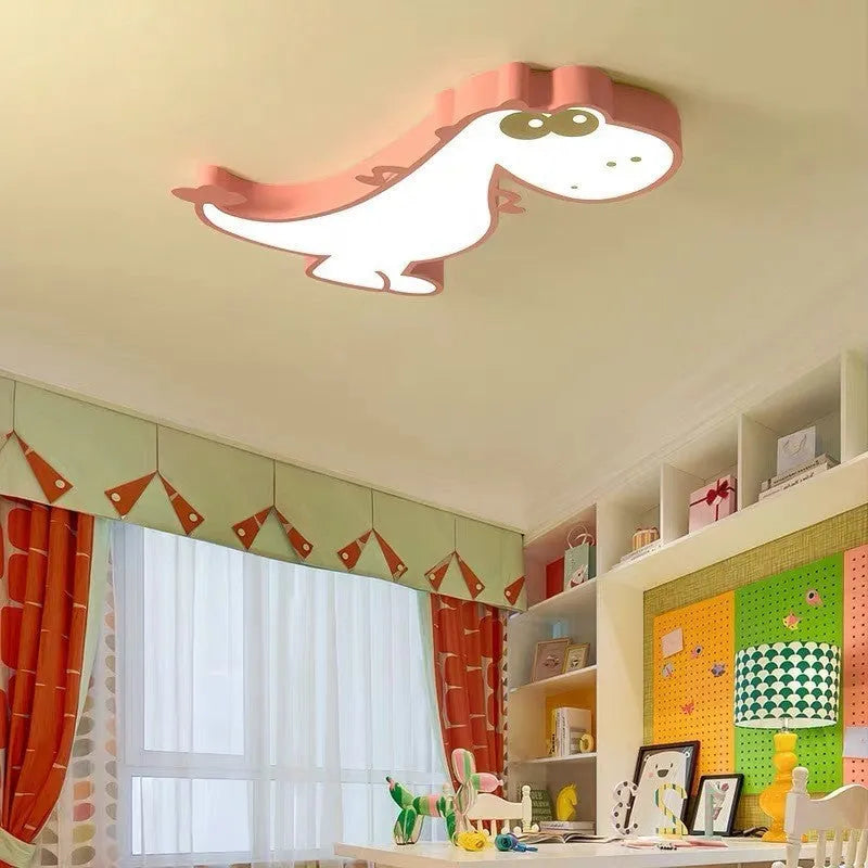 Green cartoon dinosaur ceiling light with 48cm diameter and aluminium PVC construction