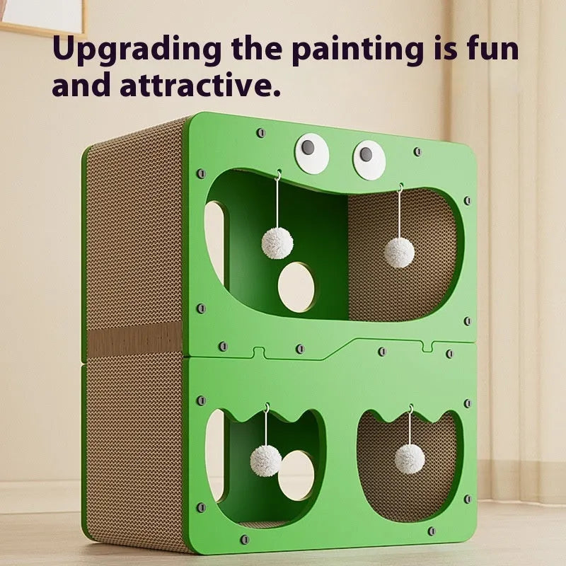 Double-layer cat scratching board with integrated cat nest in big eyes style option