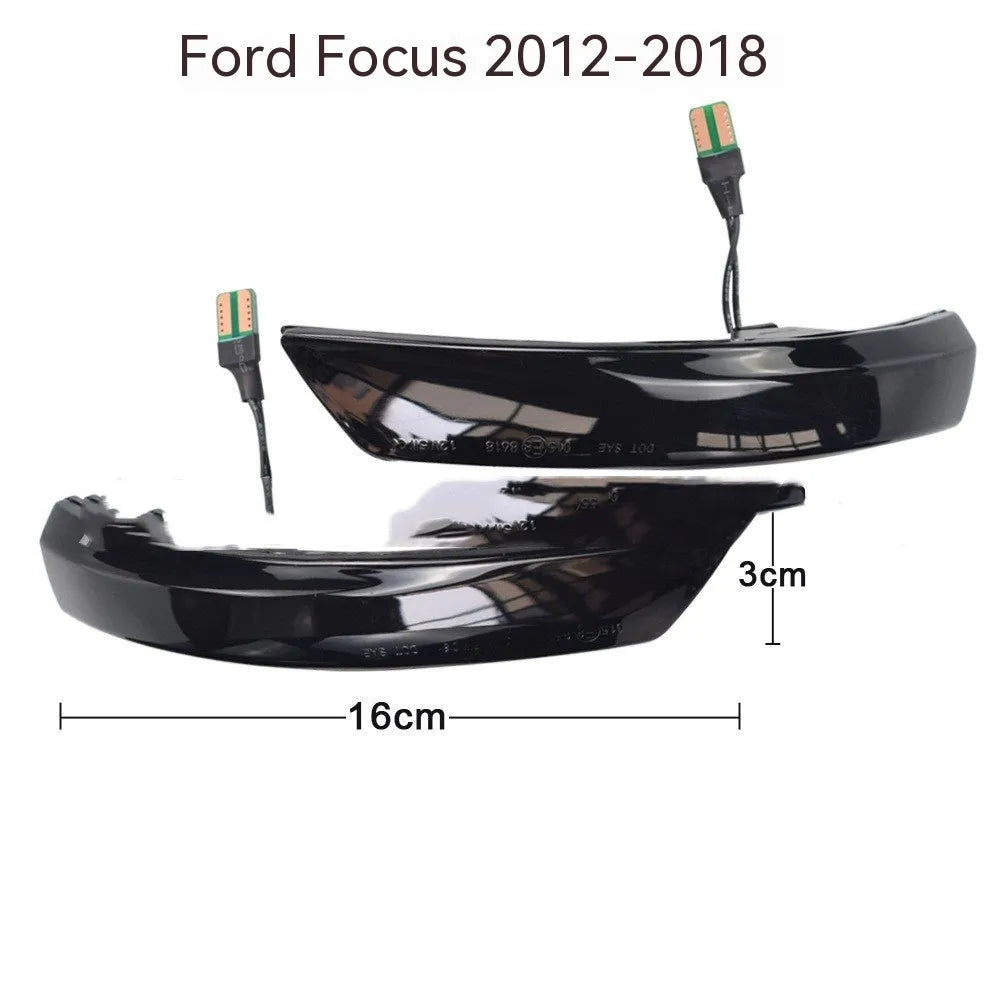 Pair of blue and yellow LED waterfall lights for Ford Focus and Mondeo rearview mirrors.