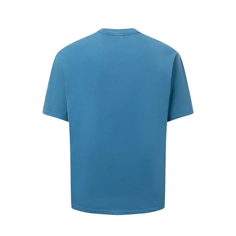 Men's American retro style T-shirt with printed letters in blue colour