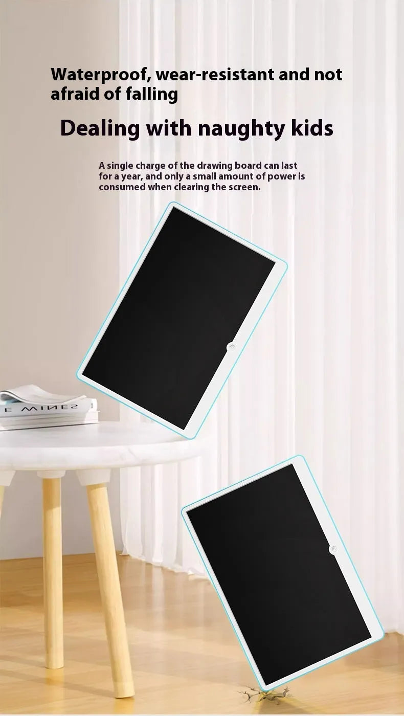 19-inch LCD drawing board for kids in blue and white or pink and white colours.