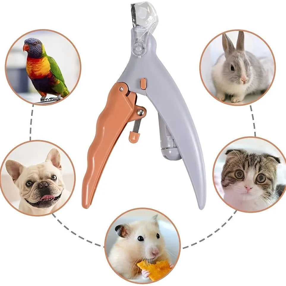 Yellow LED pet nail trimmer with magnifying glass and built-in nail catcher for cats and dogs