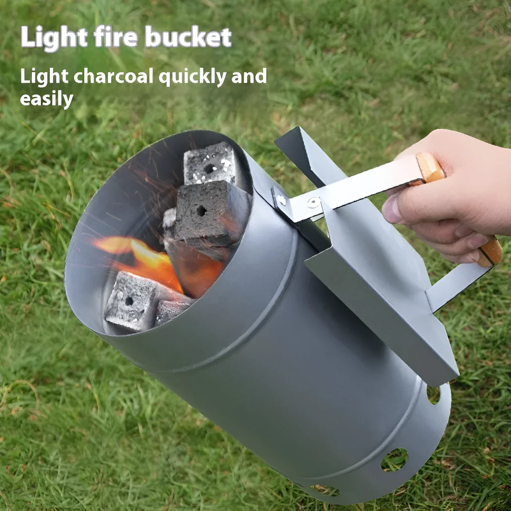 Zinc-iron alloy outdoor charcoal fire bucket igniter for barbecues