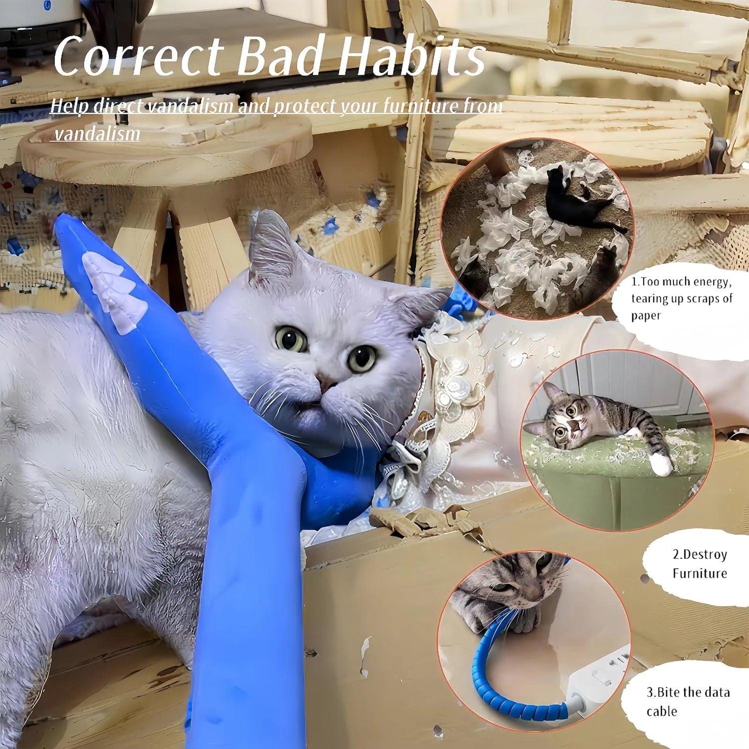 70cm blue plush cat wand toy with foam head for interactive pet play