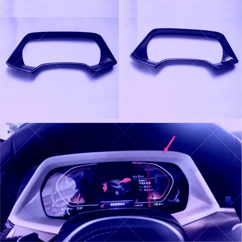 BMW X5L dashboard decorative frame in carbon fibre or peach wood finish with adhesive installation