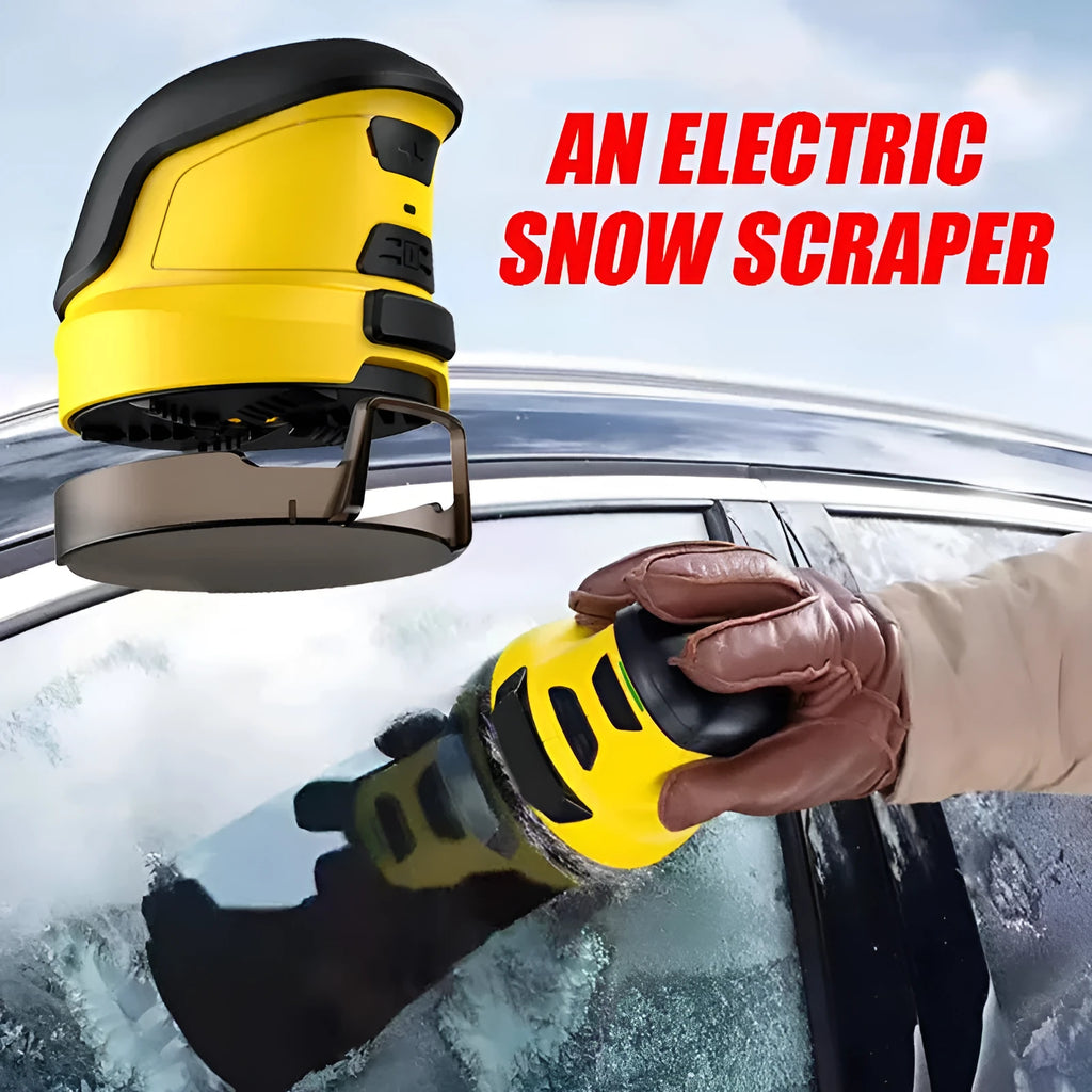 Yellow cordless electric ice scraper for car windows with lithium battery and USB charging