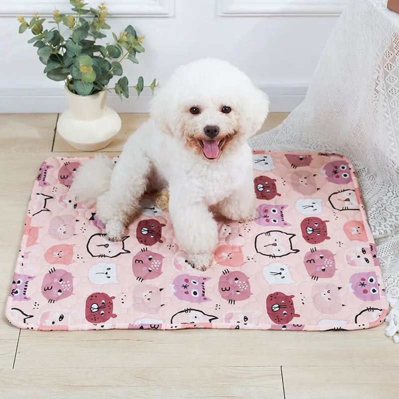 Reusable cloth pet training pad with colourful animal print and non-slip waterproof backing