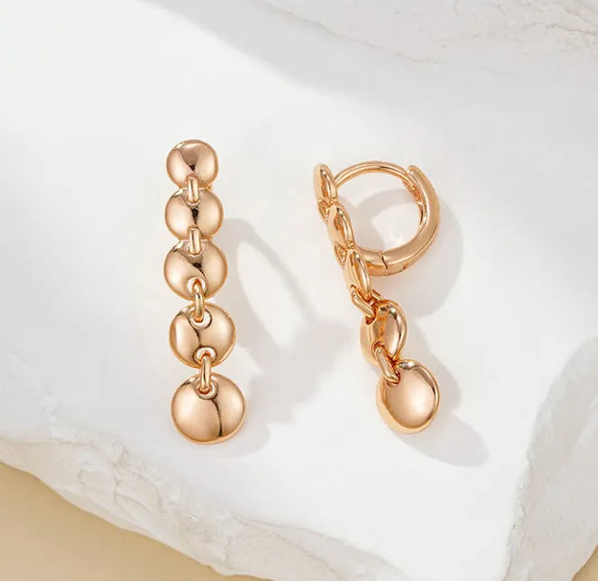 Retro long round circle earrings with woven chain design in gold colour finish