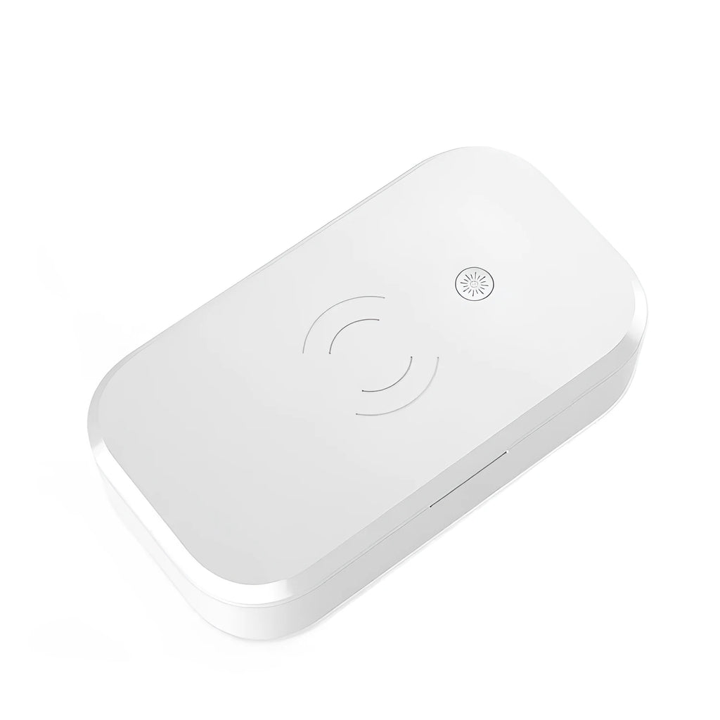 White ultraviolet disinfection box with wireless phone charging for nail art tool sterilisation