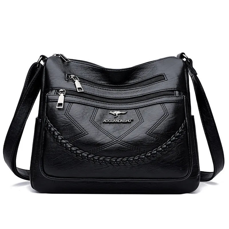 Soft PU leather women's crossbody shoulder bag in horizontal square shape with large capacity