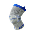 Cotton knee pad with silicone massage spring bar shock absorber in black and blue colour combination