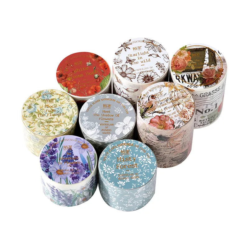 Roll of vintage-style floral watercolour decorative tape on a Japanese paper base.