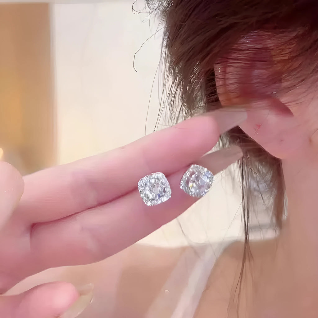 Square diamond geometric earrings for women in silver and gold colour options