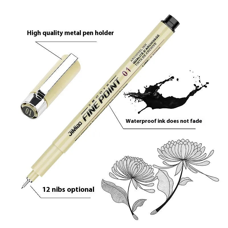 Needle pen with colourful cartoon design, 133mm long, for sketching and writing.