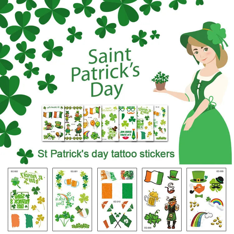 Temporary tattoo sticker paper with St Patrick's Day clover design for water transfer application
