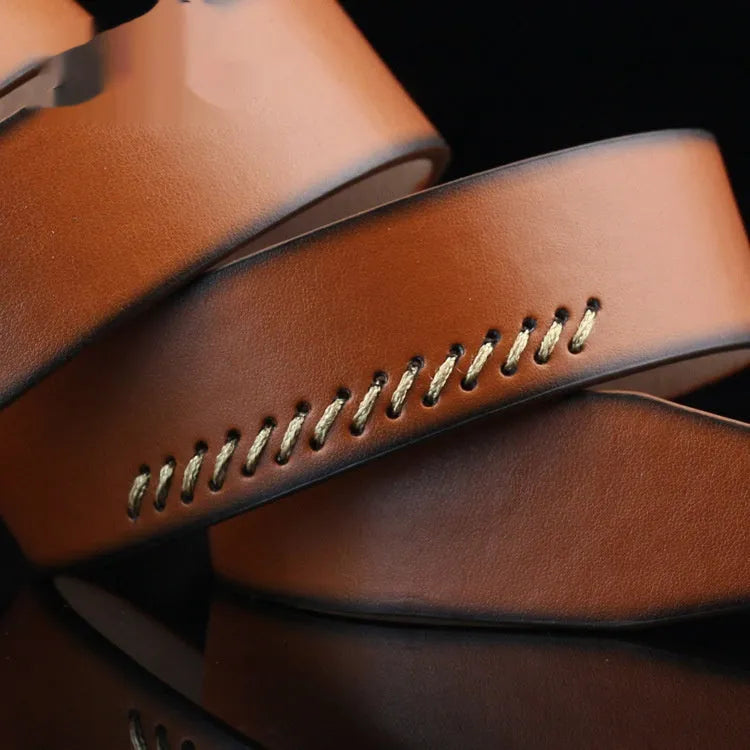 Men's retro-style casual belt with a pin buckle, shown in black, white, and brown colour options.