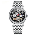Men's casual tourbillon mechanical watch with luminous dial and waterproof case in rose black colour.