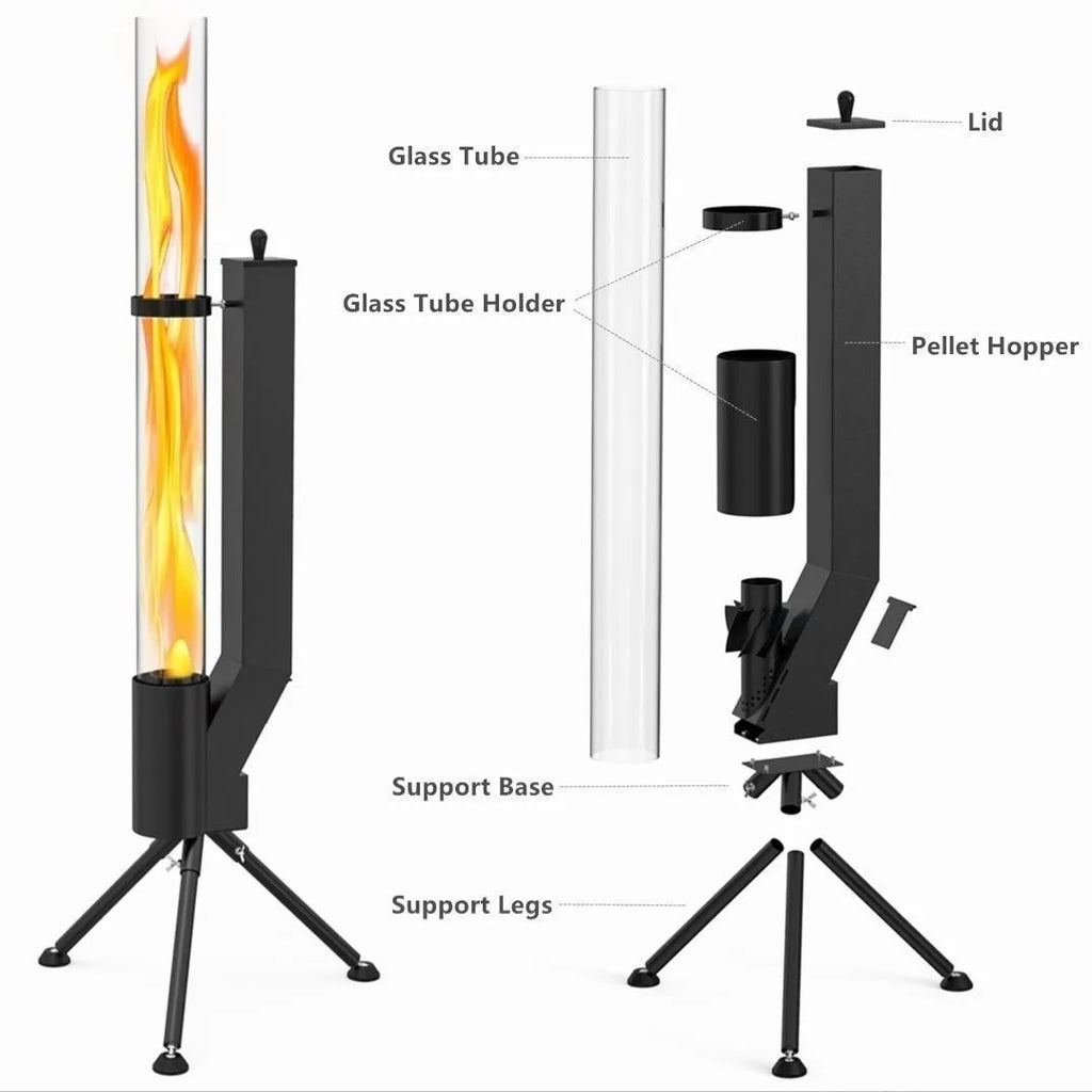 Vertical cast iron wood burning rocket furnace courtyard heating stove