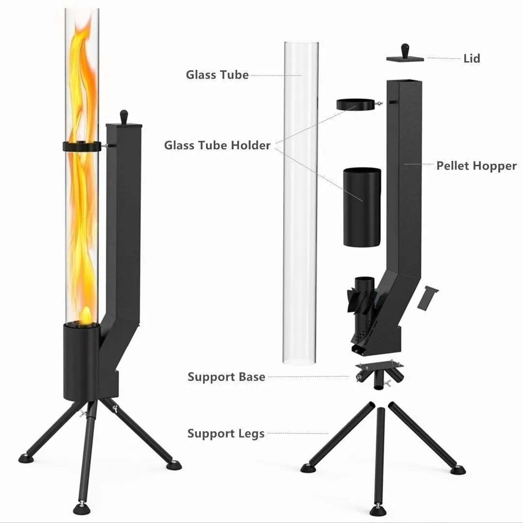Vertical cast iron wood burning rocket furnace courtyard heating stove