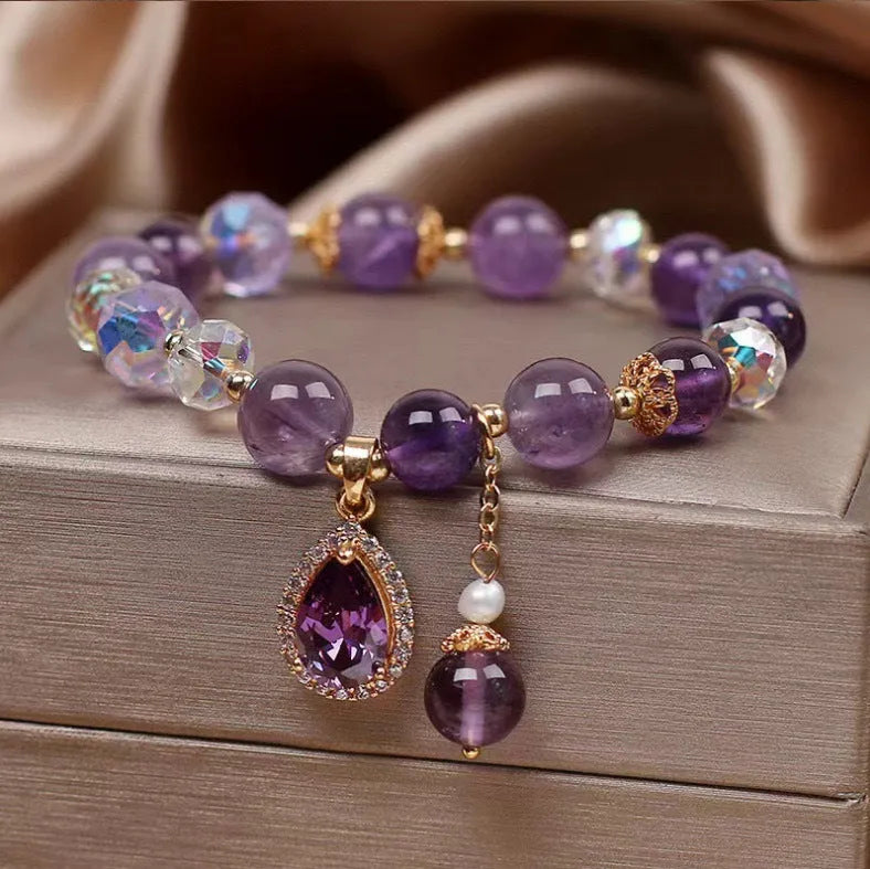 Purple amethyst crystal bracelet for women with micro inlay stone setting