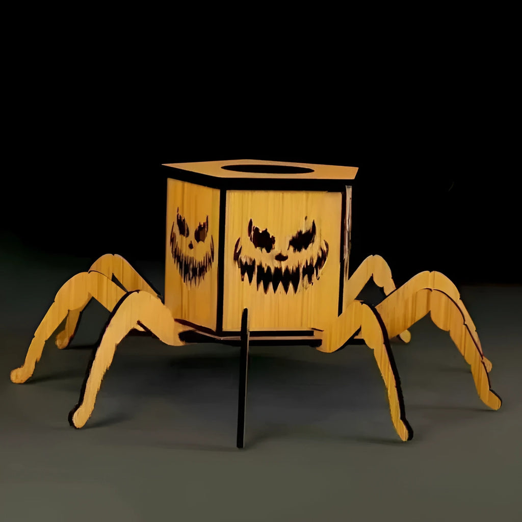 Wooden Halloween spider lantern candlestick decoration with modern simplicity design