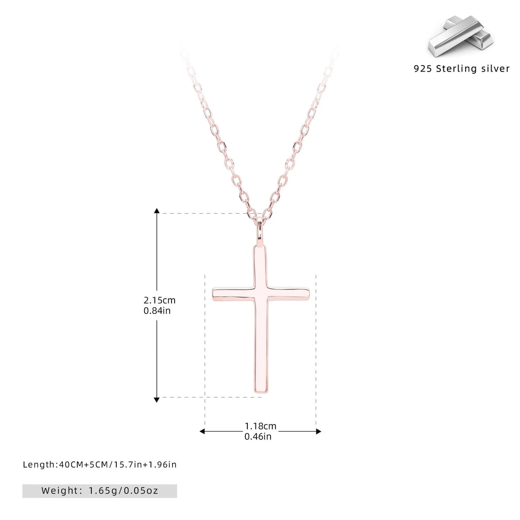 S925 sterling silver necklace with glossy cross pendant on adjustable O-shaped chain