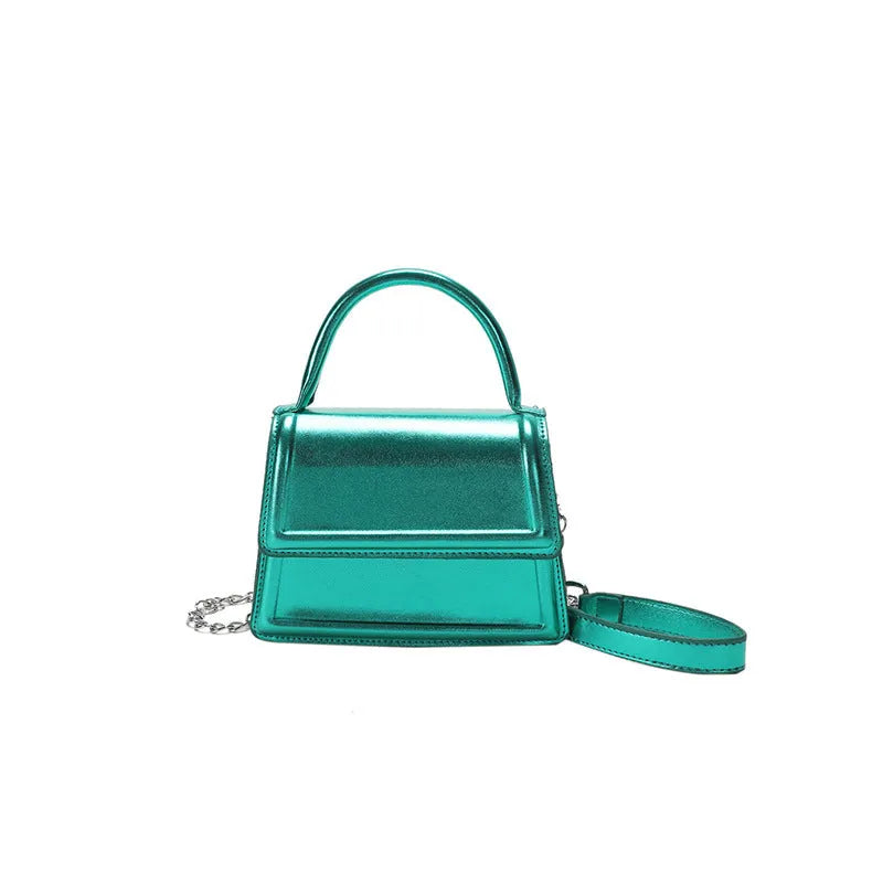 PU material crossbody shoulder bag in a horizontal square shape with visible sewing line details.