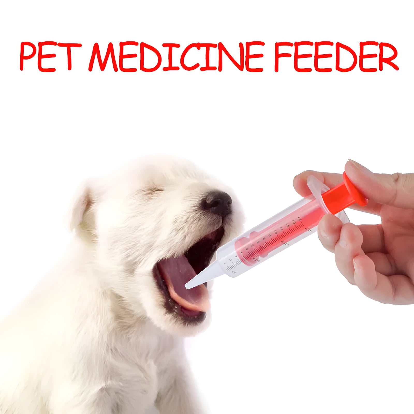 Two pet pill shooters with soft silicone tips, different sizes, for administering medicine to cats and dogs.