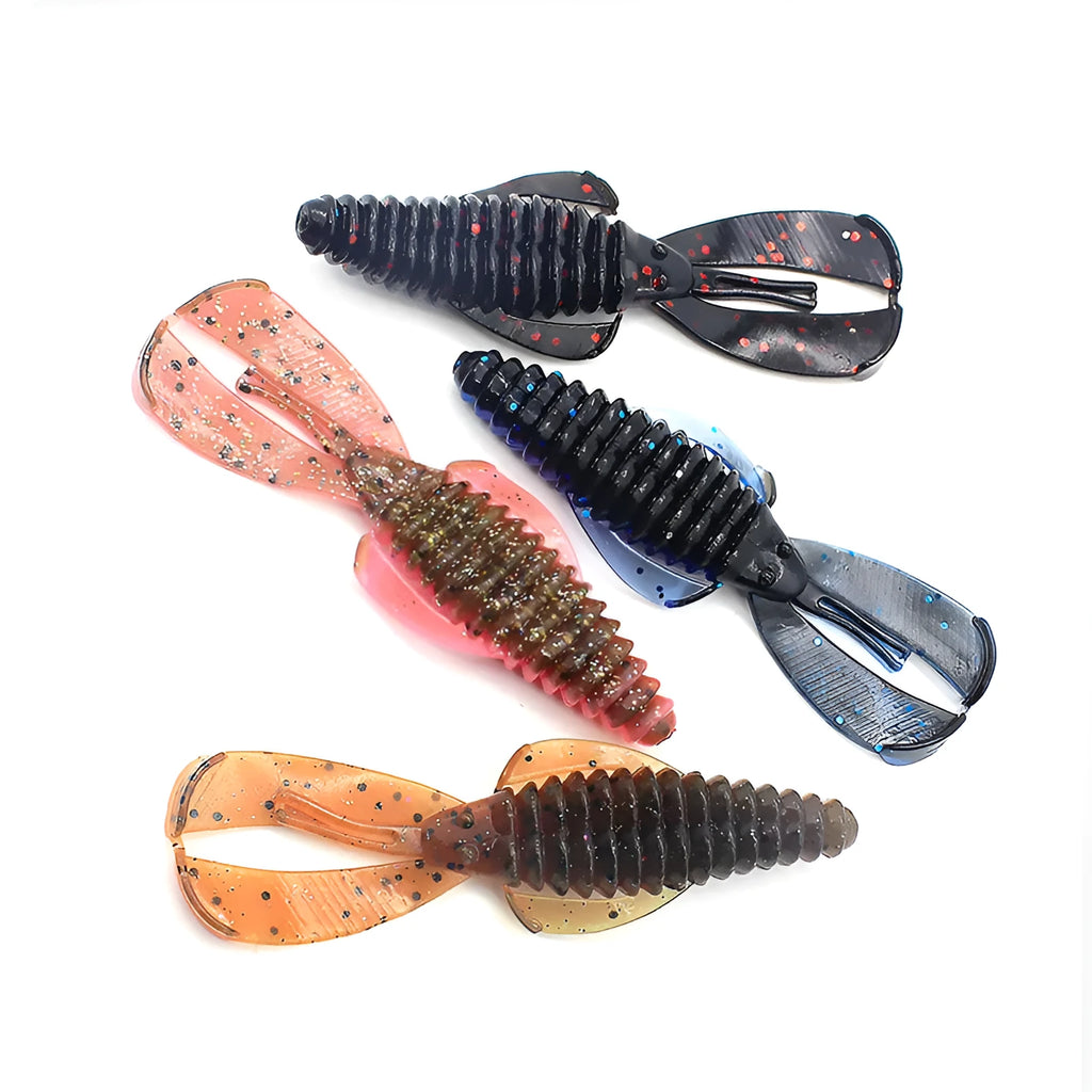 PVC soft plastic fishing lure shown in two sizes, 8cm and 12cm, with a selection of twelve different colour variations.