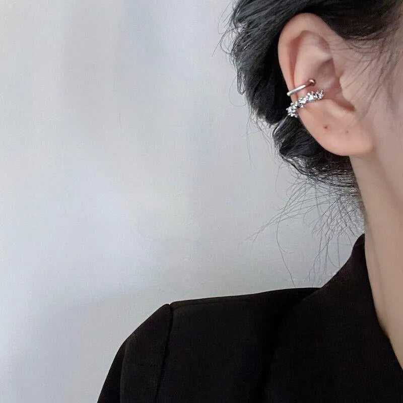 Geometric irregular frosty style ear clip earrings with double drop design in colour B4710